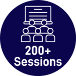 Blue circle icon reading "200+ sessions"