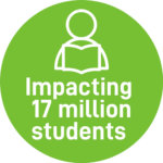 Green circle icon reading "impacting 17 million students"